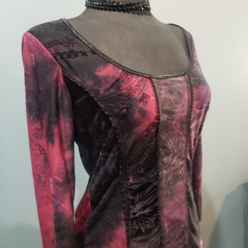 Sami & Jo Burgandy black  top shirt blouse sz M